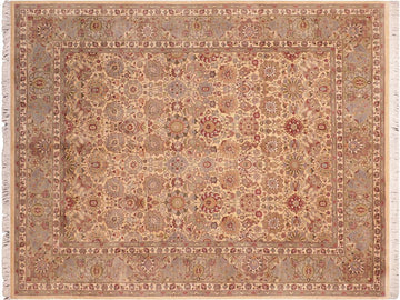 handmade Traditional Tabriz Beige Green Hand Knotted RECTANGLE 100% WOOL area rug 8x10